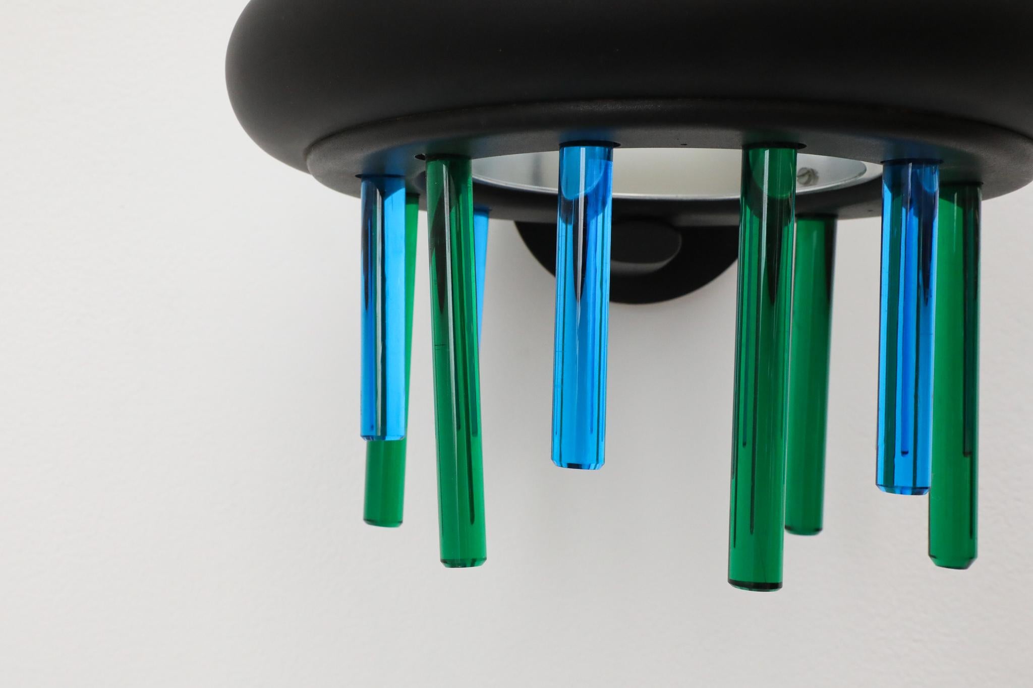 Aplique de pared de varilla de cristal azul y verde Murano Due, diseño italiano de los años 80 en venta 10