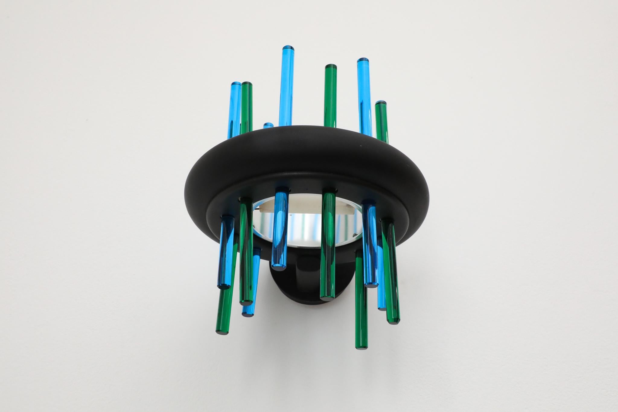 Aplique de pared de varilla de cristal azul y verde Murano Due, diseño italiano de los años 80 en venta 11