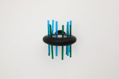 Aplique de pared de varilla de cristal azul y verde Murano Due, diseño italiano de los años 80