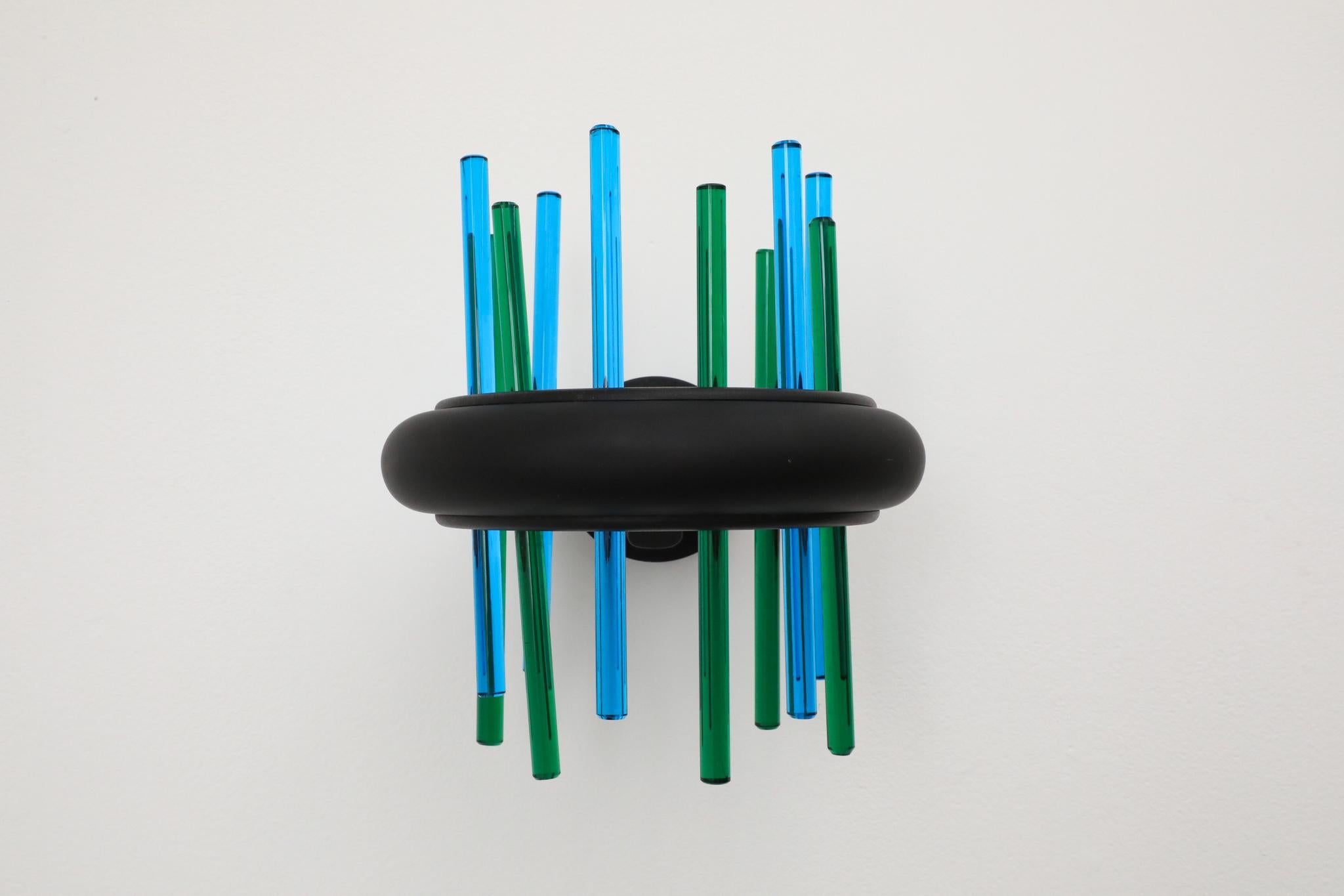Aplique de pared de varilla de cristal azul y verde Murano Due, diseño italiano de los años 80 en venta 12