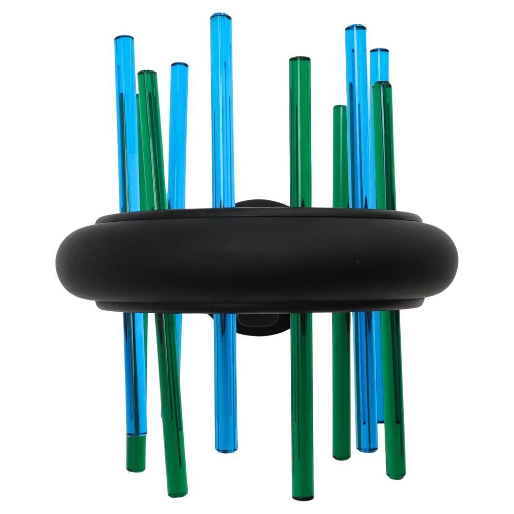Aplique de pared de varilla de cristal azul y verde Murano Due, diseño italiano de los años 80 en venta