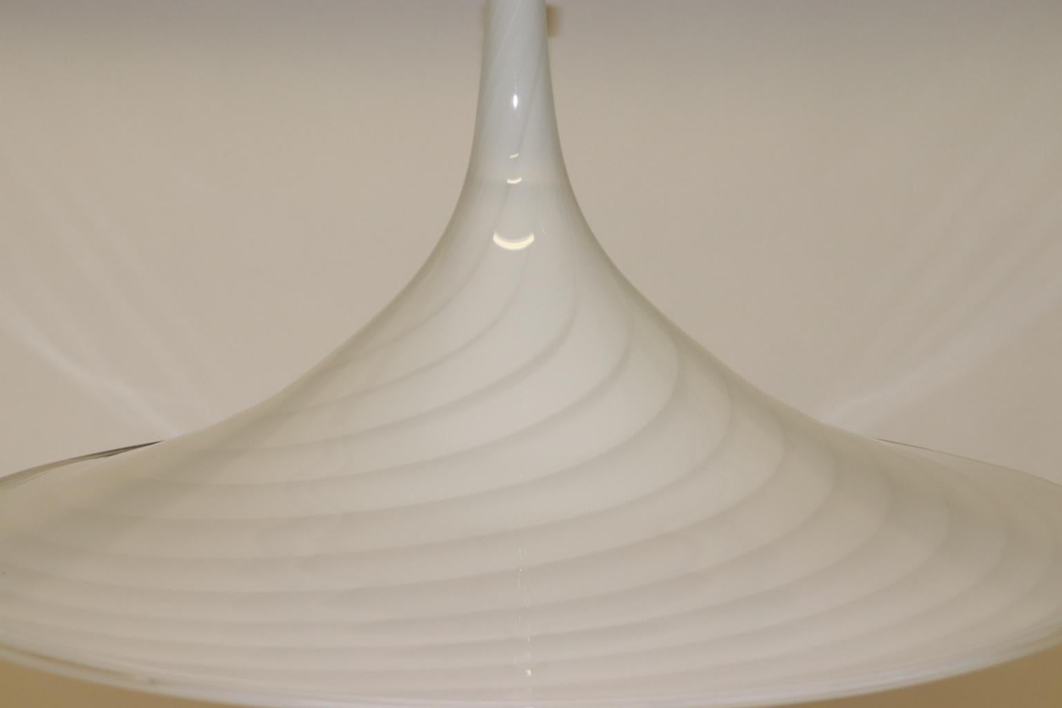 Murano Due Pendant Light Murano Hand Blown White Rigadin Glass For Sale 3