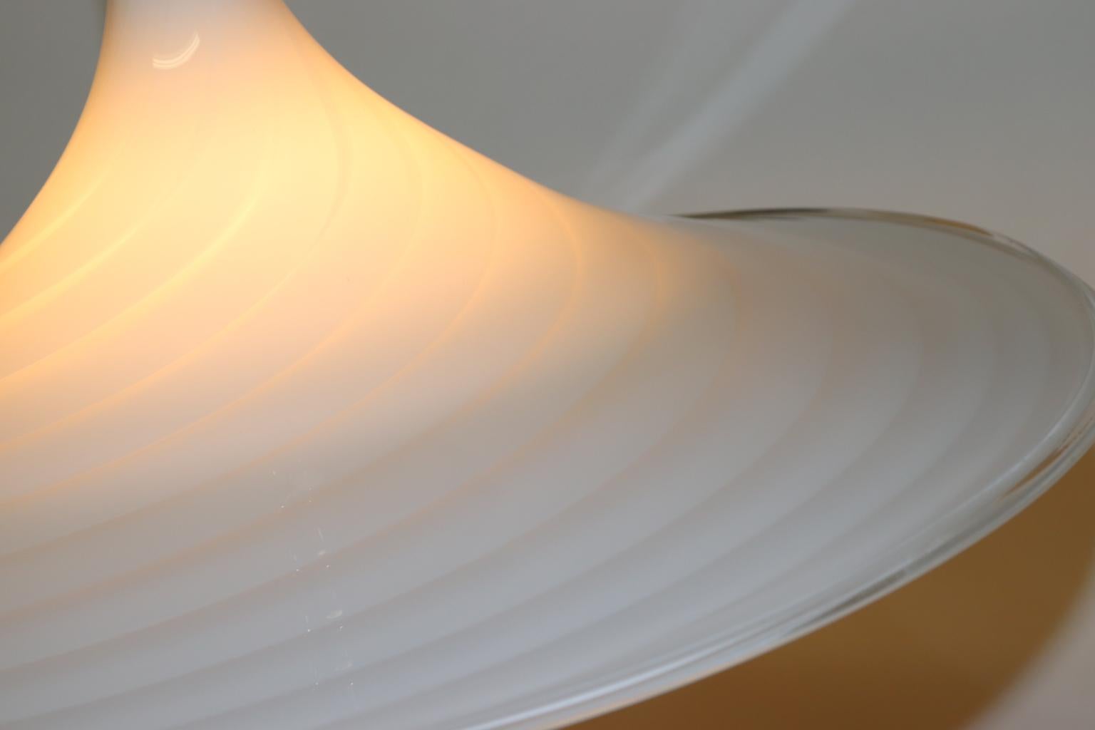 Murano Due Pendant Light Murano Hand Blown White Rigadin Glass For Sale 4