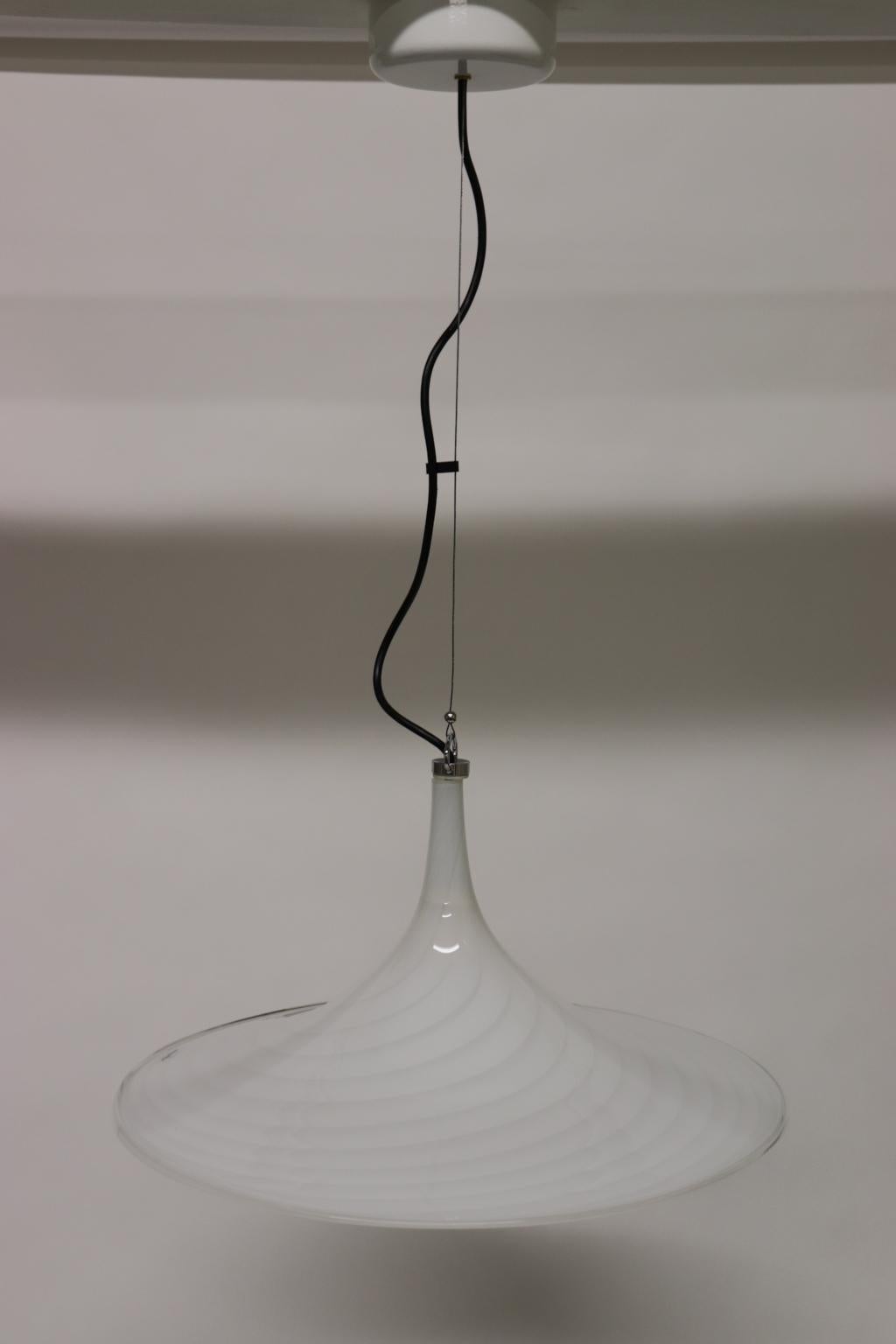 Italian Murano hand blown glass pendant light with white 