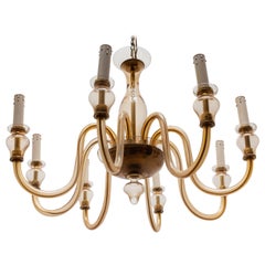 Murano Eight-Arm Hollywood Regency Glass Chandelier, Italy, 1950s