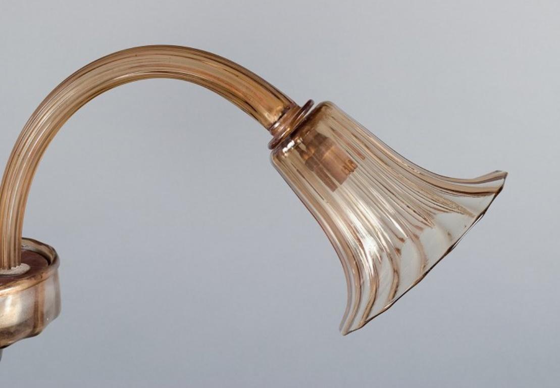 Mid-20th Century Murano, elegant Art Deco ceiling lamp in mouth-blown glass, three bulbs.  For Sale