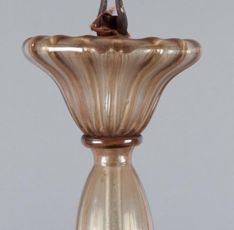 Murano, elegant Art Deco ceiling lamp in mouth-blown glass, three bulbs.  For Sale 1