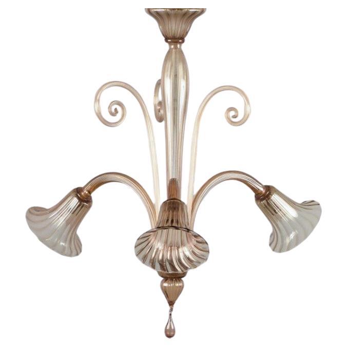 Murano, elegant Art Deco ceiling lamp in mouth-blown glass, three bulbs.  For Sale
