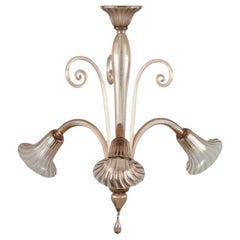 Murano, elegant Art Deco ceiling lamp in mouth-blown glass, three bulbs. 