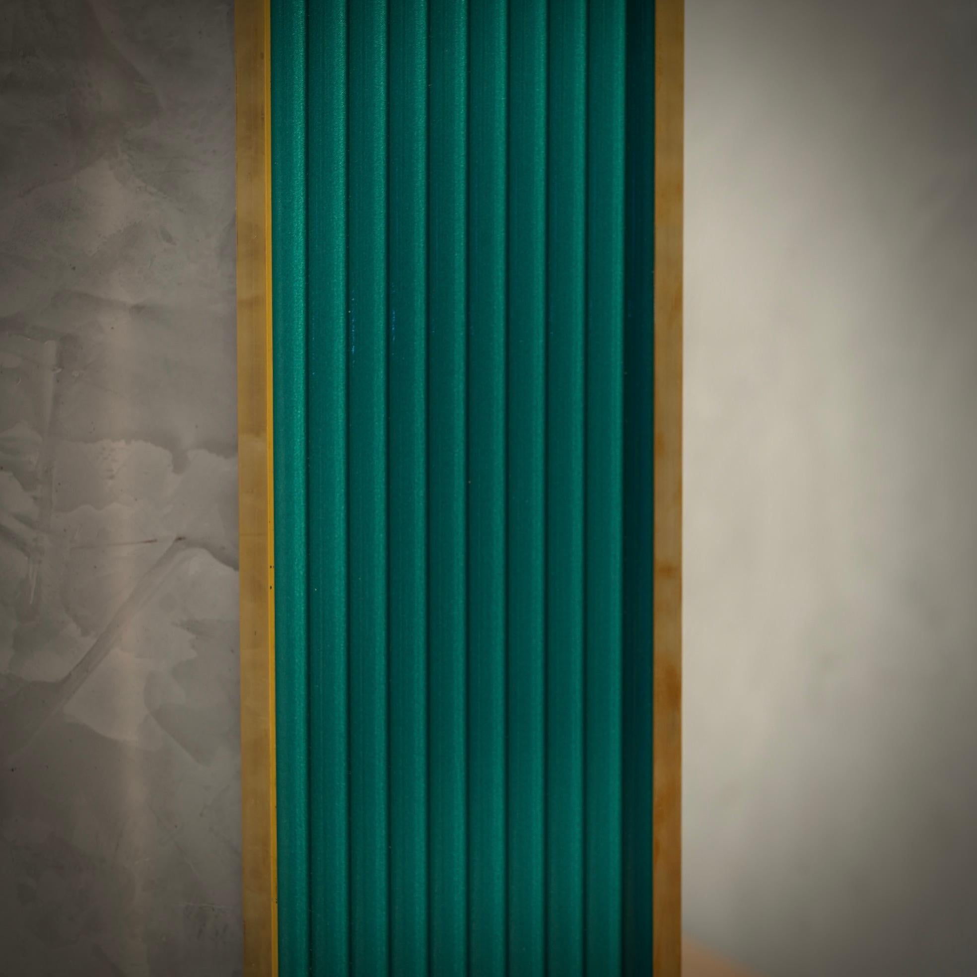 Contemporary Murano Emerald Color Glass and Brass Mid-Century Consolle Wall Mirror, 2000