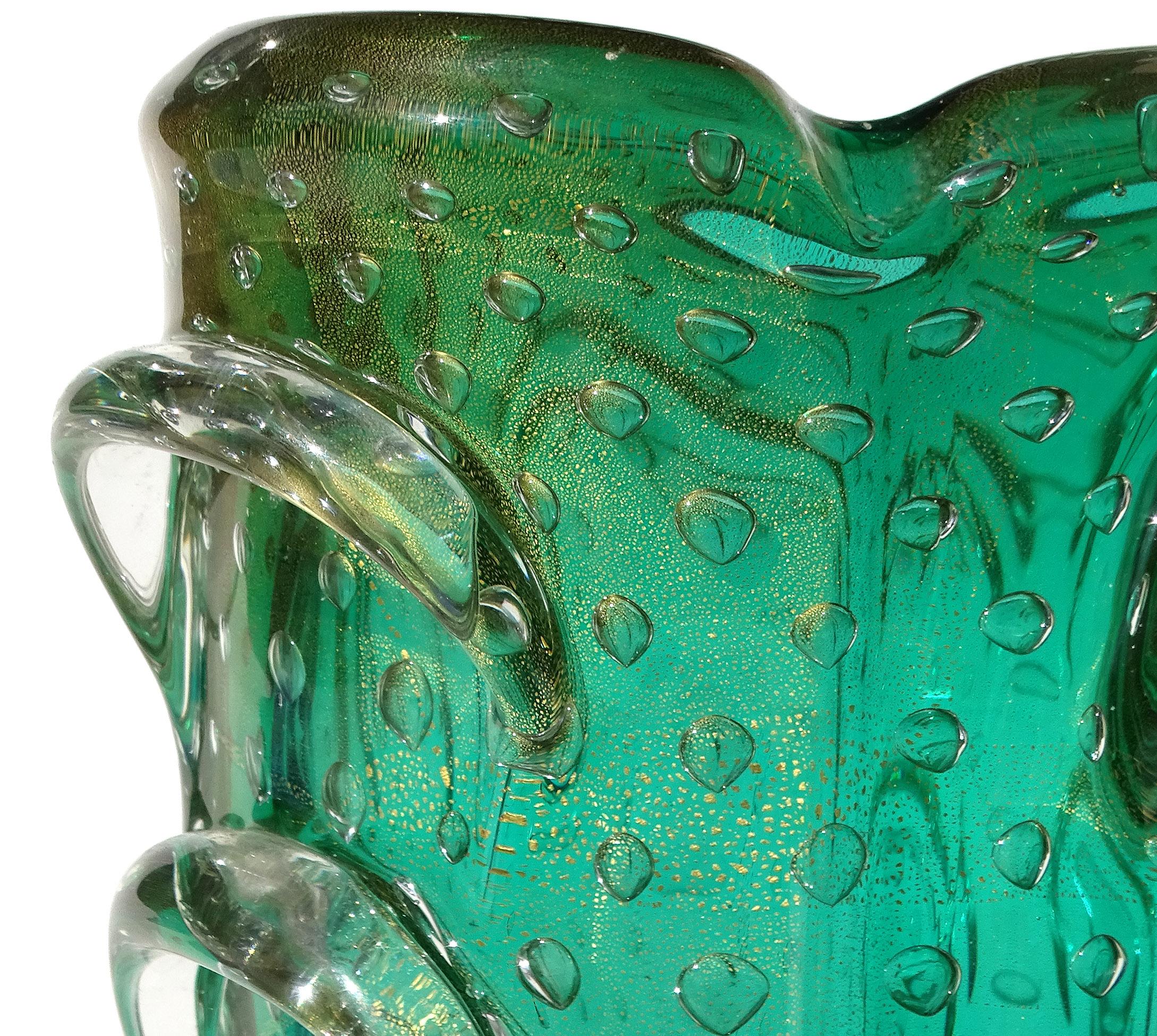 Art Déco The Artful Green di Murano con bolle d'oro e fiori scultorei in vetro artistico italiano in vendita