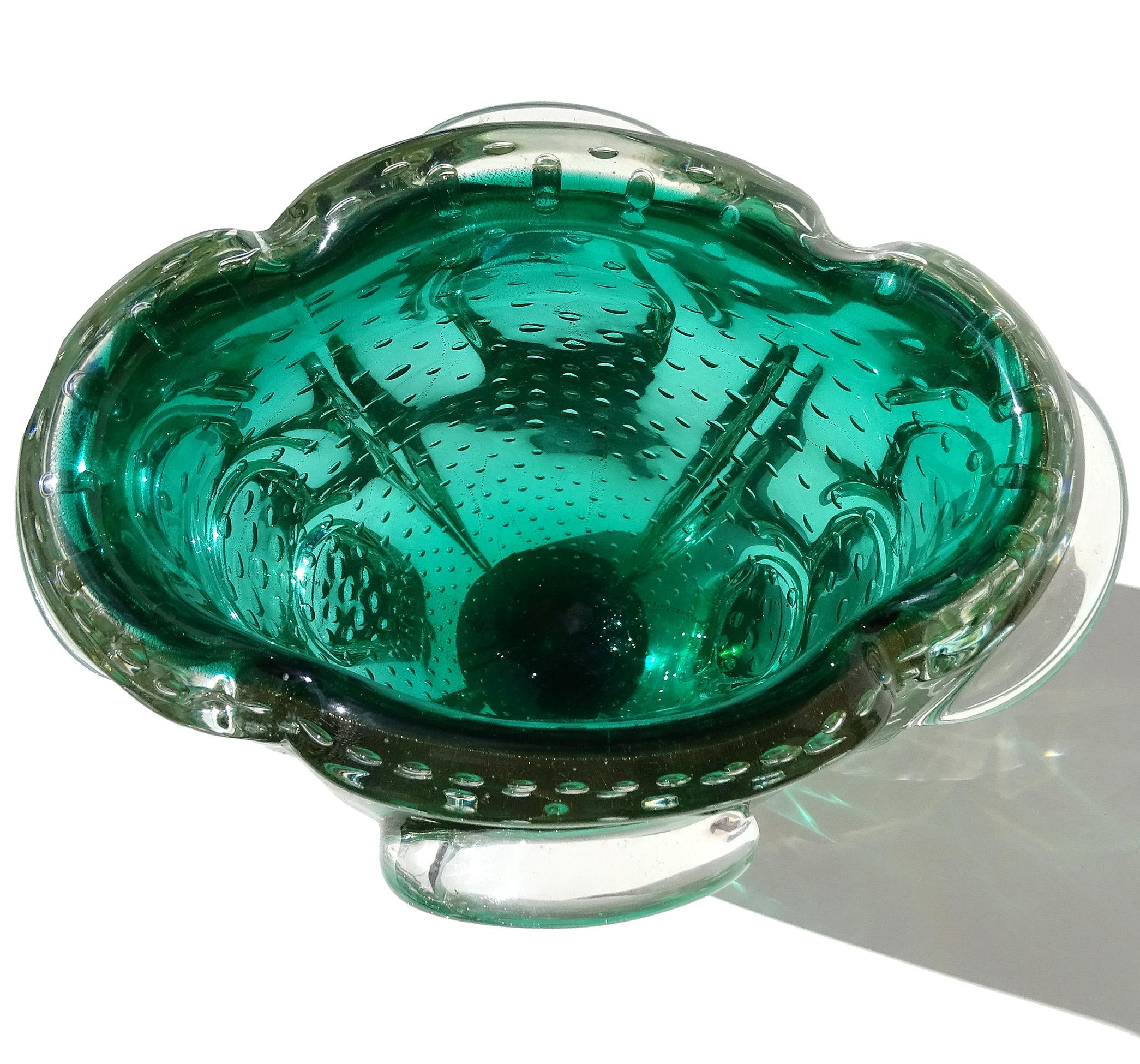 The Artful Green di Murano con bolle d'oro e fiori scultorei in vetro artistico italiano in vendita 1