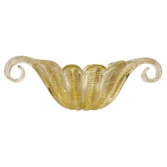 Murano Ercole Barovier Toso Gold Leaf Italian Art Glass Gondola Flared Rim Bowl