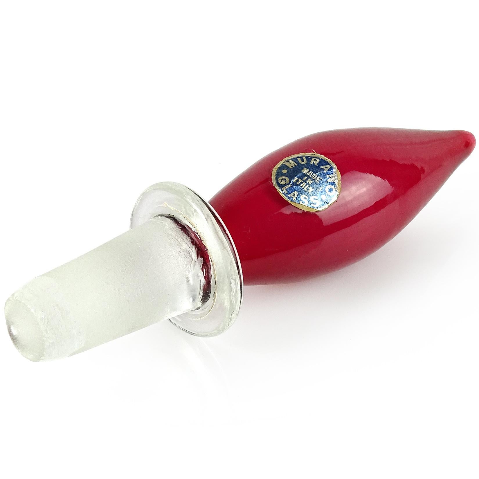 Decantador de cristal artístico italiano Ermanno Toso rosa rojo naranja metálico negro de Murano Italiano en venta