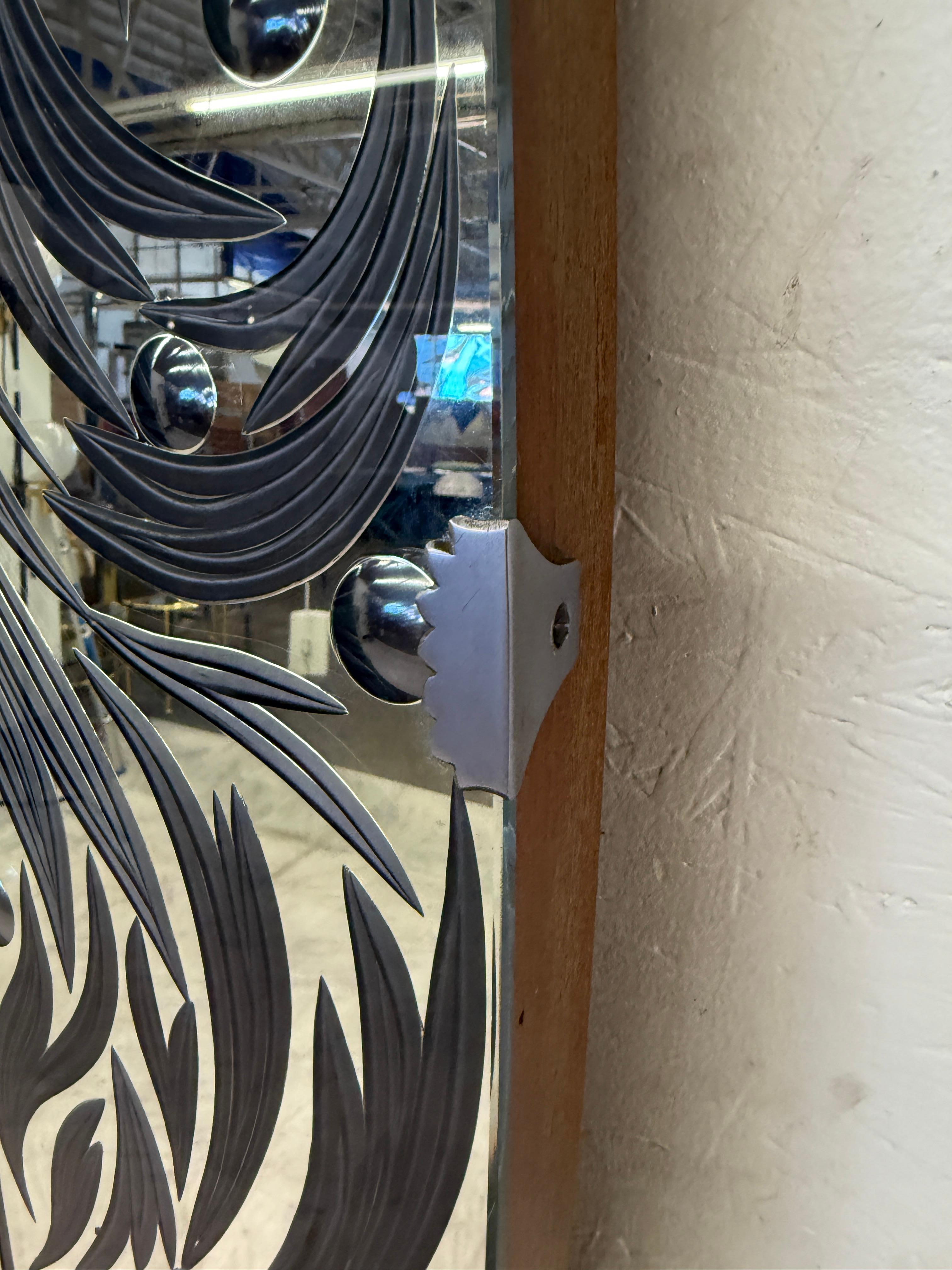 Mid-20th Century Murano Etched Glass Floor Mirror with Integrated Console Shelf 1950s For Sale