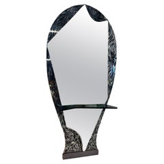Murano Etched Glass Floor Mirror with Integrated Console Shelf 1950s