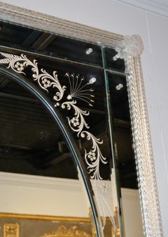 Murano Etched Glass Mirror Signed Barbini