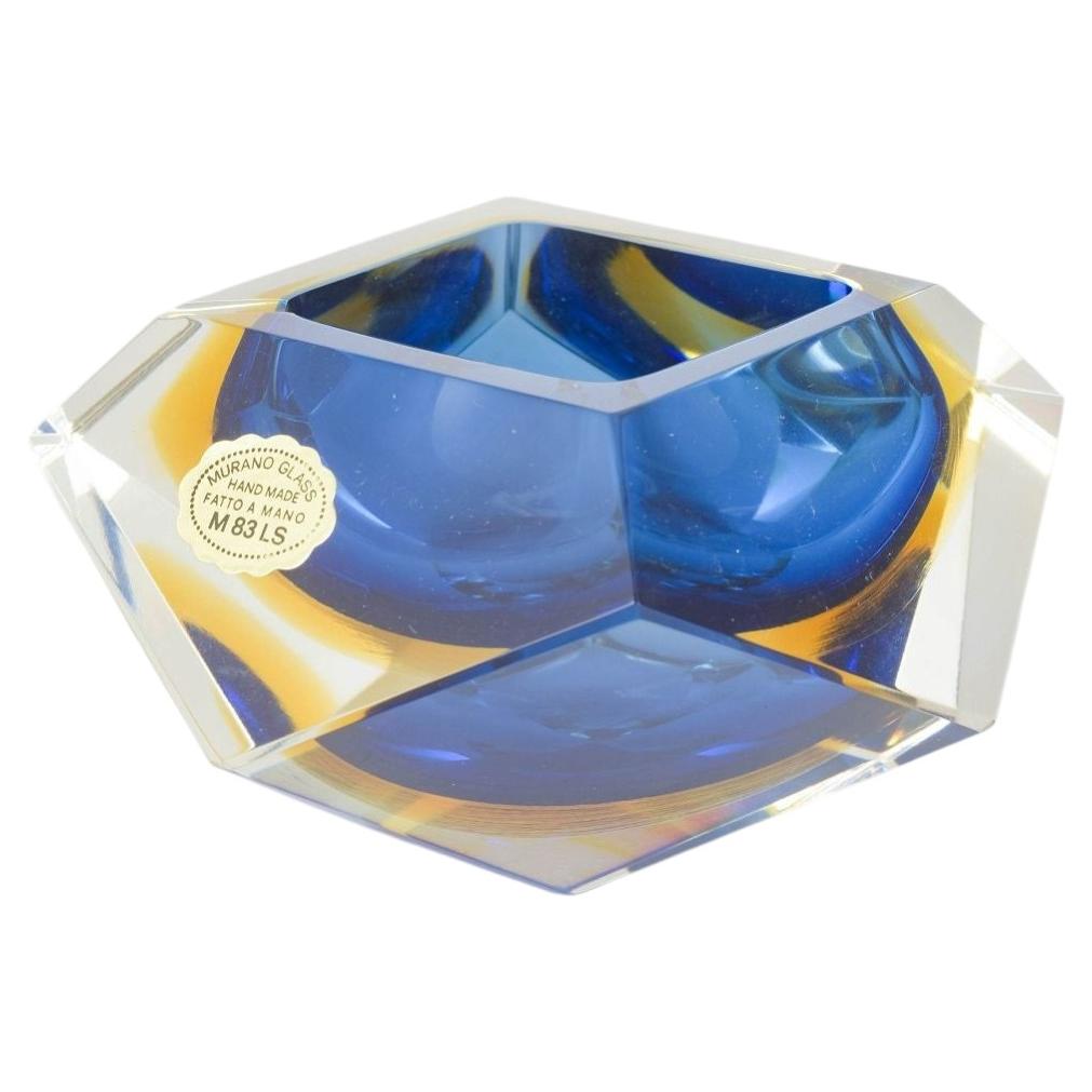 Murano. Faceted art glass bowl in blue and golden tones, 1970s. For Sale