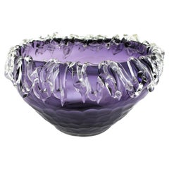 Murano Battuto Purple Art Glass Centerpiece with Applied Glass 