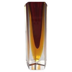 Murano Faceted Red & Amber Sommerso Glass Venetian Vase