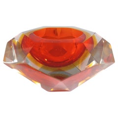 Bol Sommerso vintage en verre de Murano rouge et ambre à facettes