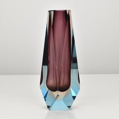 Murano Faceted Sommerso Amethyst, Amber & Aquamarine Block Vase by Flavio Poli