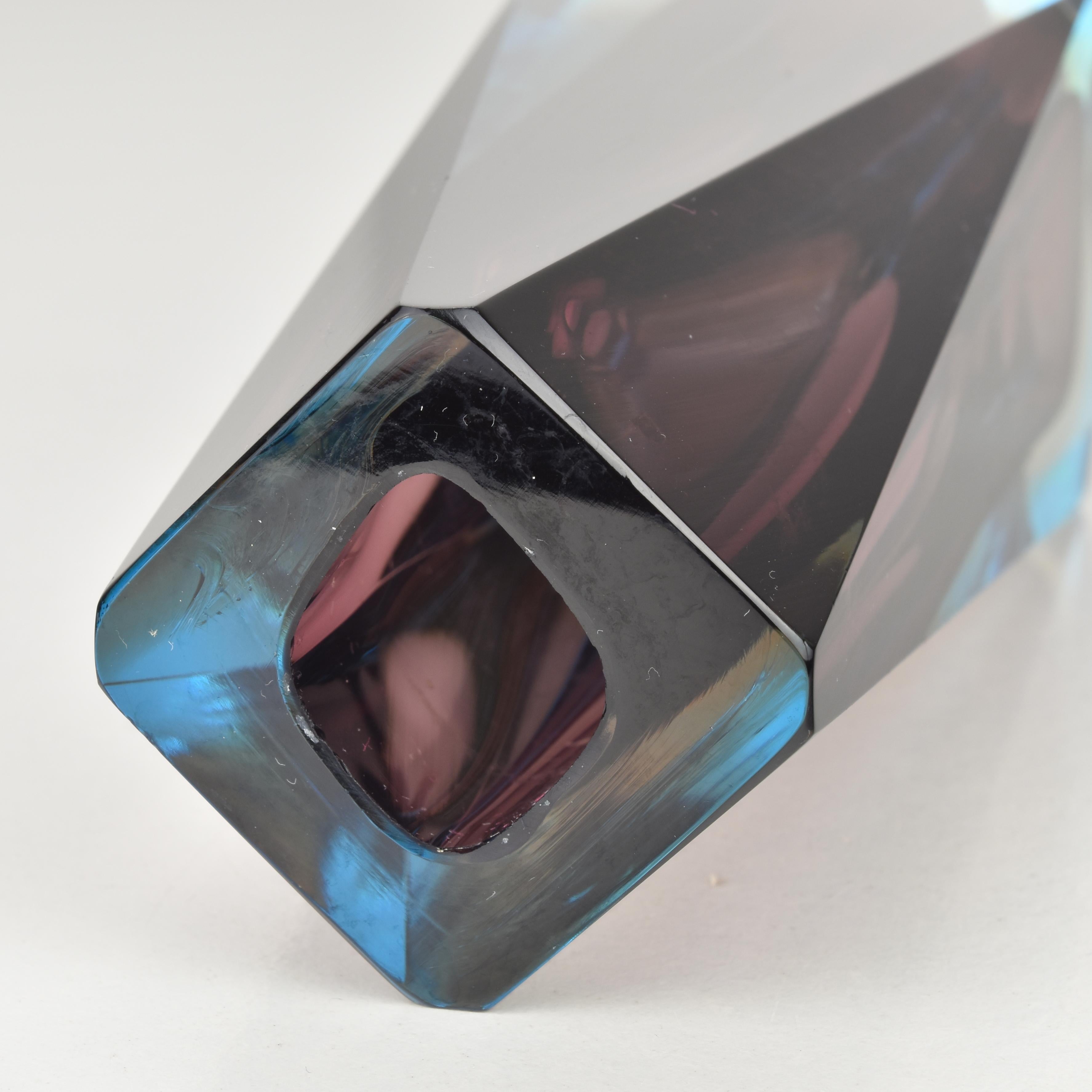 Murano Faceted Sommerso Amethyst, Amber & Aquamarine Block Vase by Flavio Poli In condizioni buone in vendita a Bad Säckingen, DE