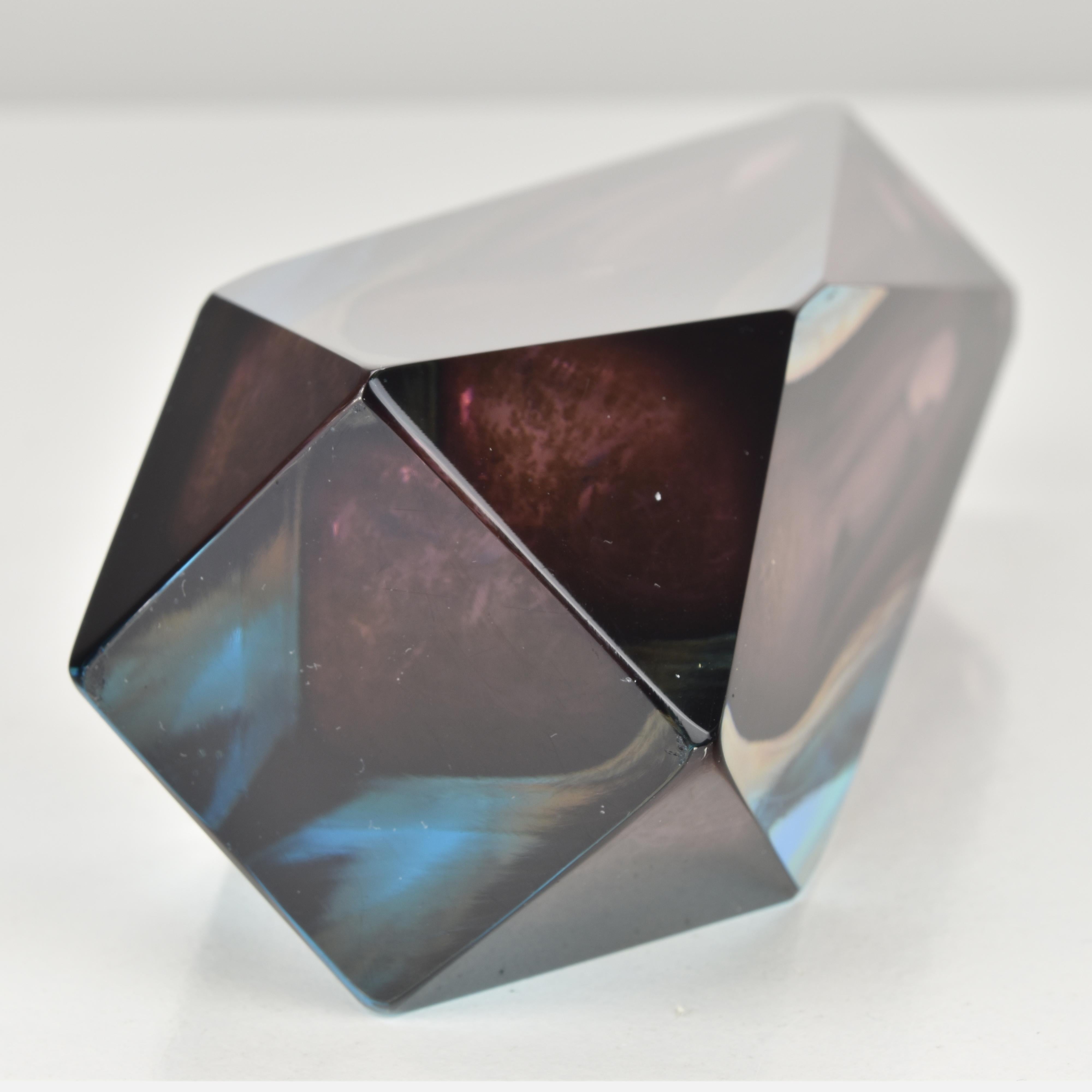 Metà XX secolo Murano Faceted Sommerso Amethyst, Amber & Aquamarine Block Vase by Flavio Poli in vendita