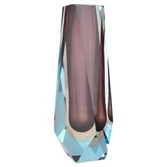 Murano Faceted Sommerso Amethyst, Amber 
Aquamarine Block Vase by Flavio Poli
