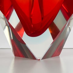 Murano Faceted Triangular Red Sommerso Ashtray Attributed to Flavio Poli c. 1970