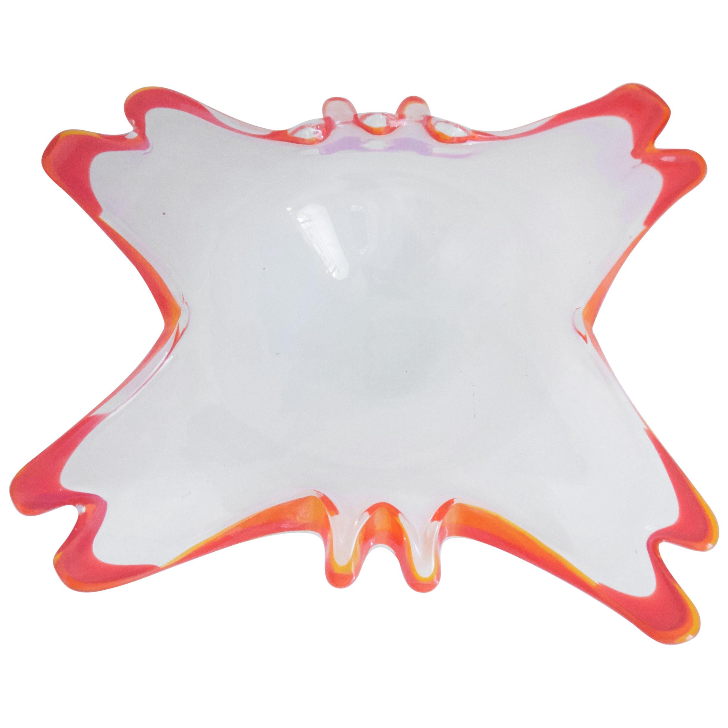 Murano 'Farfalla" Butterfly Dish in White with Red Tips, Pop Art For Sale