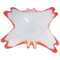 Murano 'Farfalla" Butterfly Dish in White with Red Tips, Pop Art