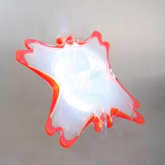 Murano 'Farfalla" Butterfly Dish in White with Red Tips, Pop Art