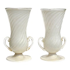 Floreros de cristal art déco italiano de Murano Ferro Toso Barovier Motas de oro blanco