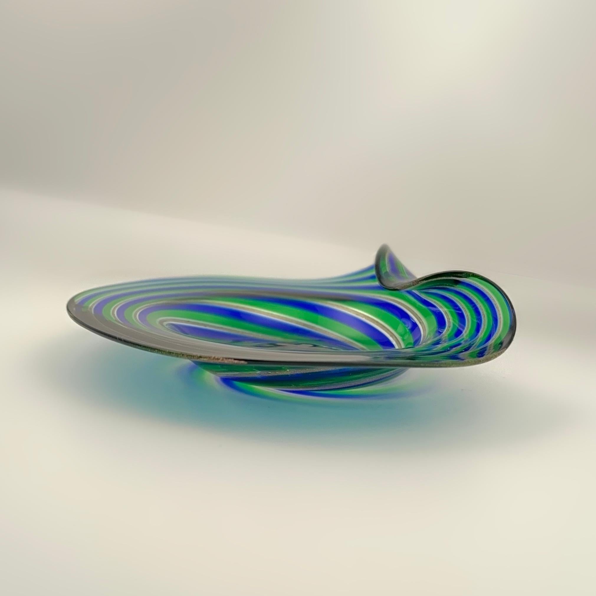 Murano Glass Murano Filigrana Glass Dish with Aventurine, Attributed to Cenedese & Alberelli For Sale
