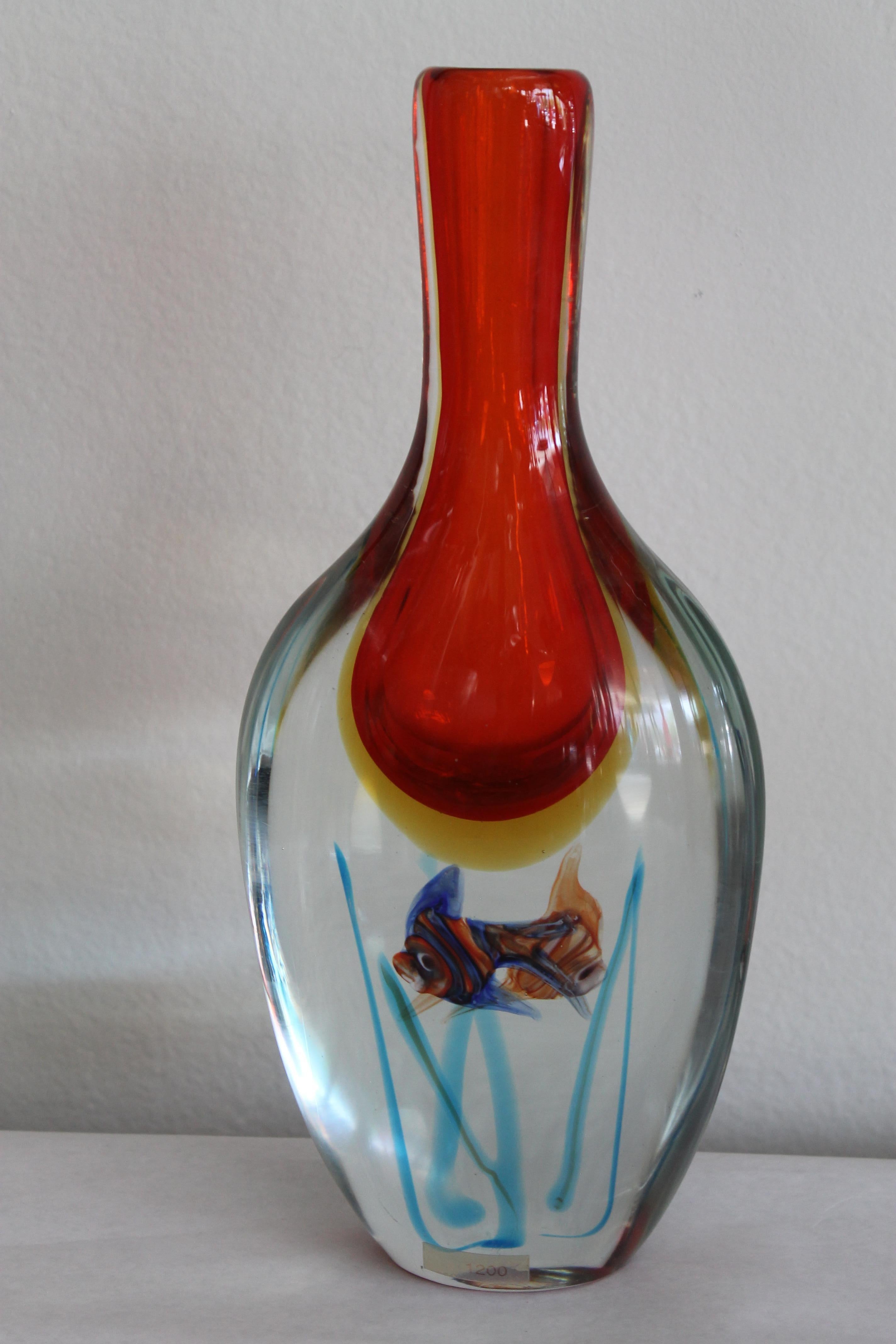 Murano-Vase aus mundgeblasenem Aquariumglas, Alfredo Barbini zugeschrieben (Moderne) im Angebot