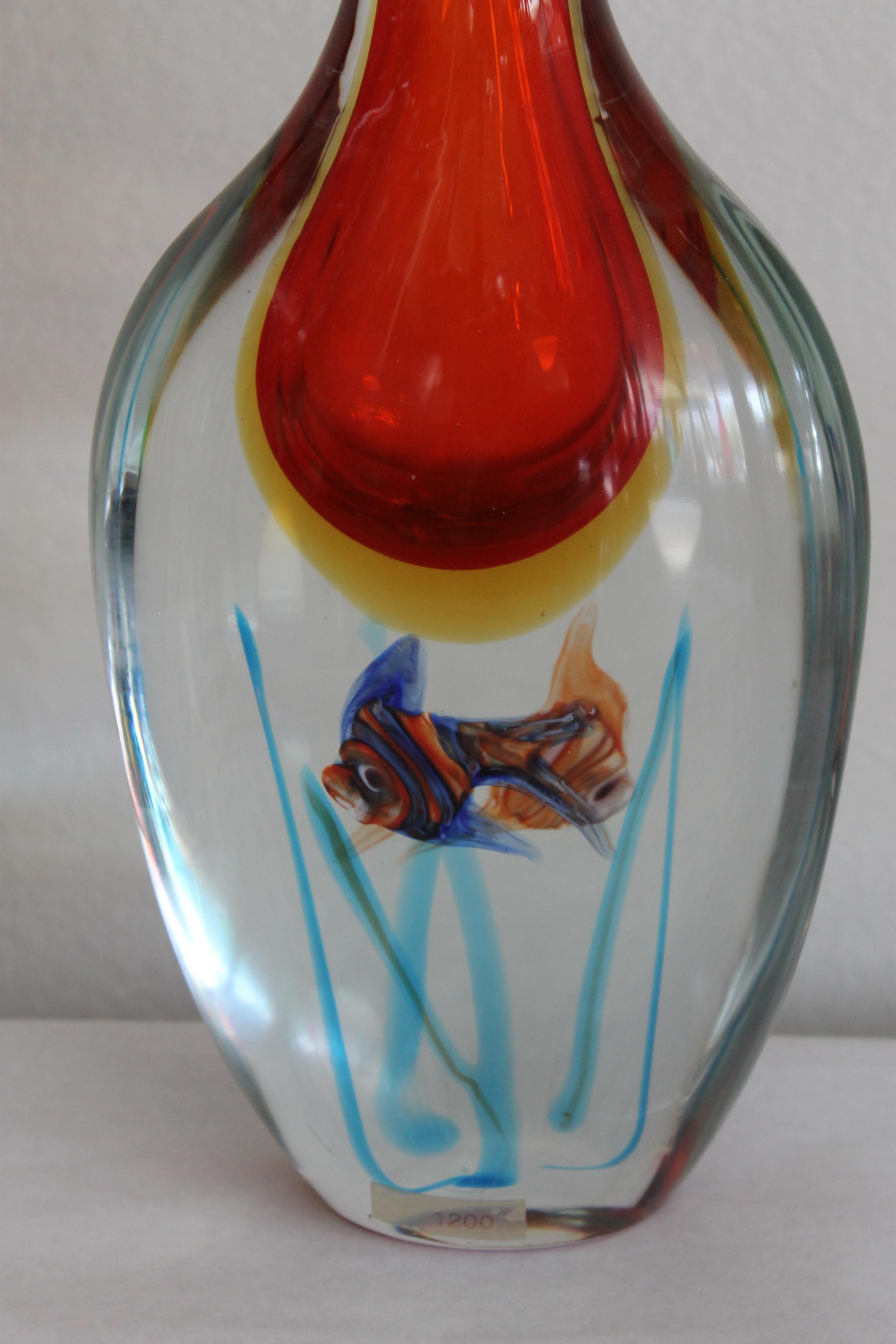 Murano-Vase aus mundgeblasenem Aquariumglas, Alfredo Barbini zugeschrieben (Italienisch) im Angebot