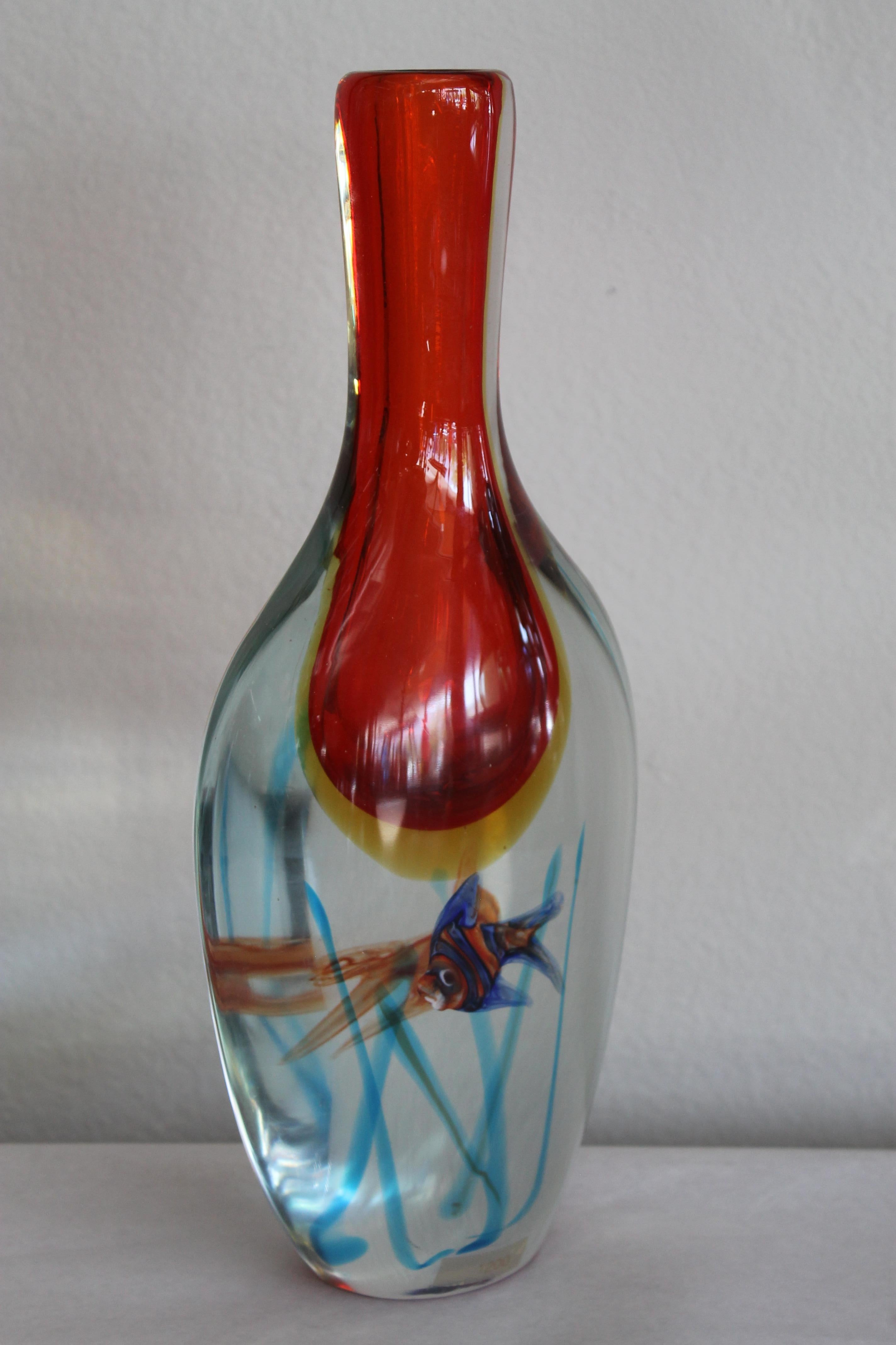 Murano-Vase aus mundgeblasenem Aquariumglas, Alfredo Barbini zugeschrieben (Ende des 20. Jahrhunderts) im Angebot