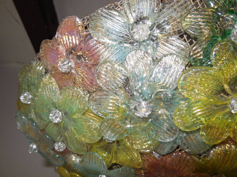 Mid-20th Century Murano Flavio Poli Floral Flush Mount Chandelier, circa 1940