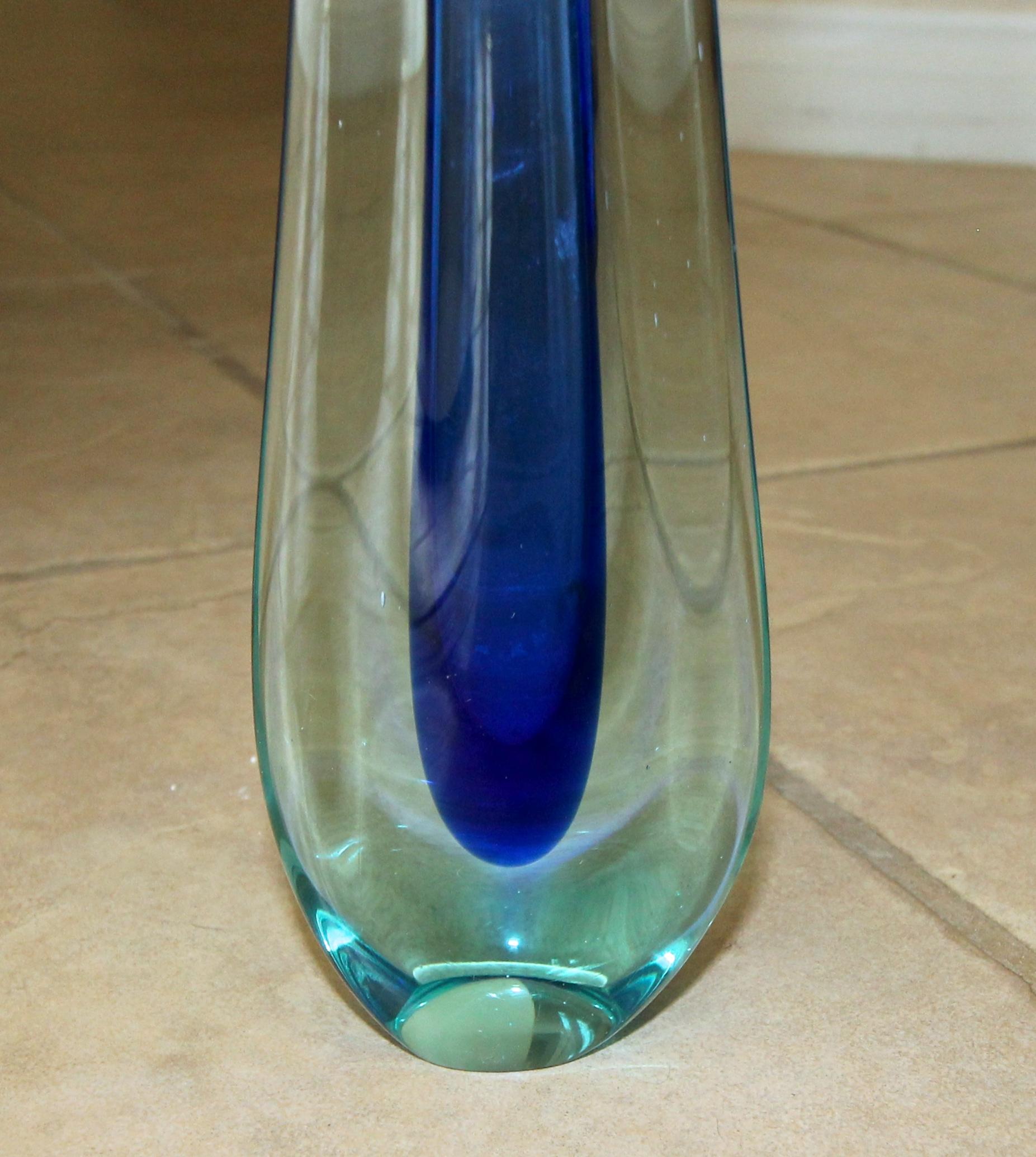 Murano Flavio Poli Seguso Blue Sommerso Glass Vetri d’Arte Teardrop Vase 3