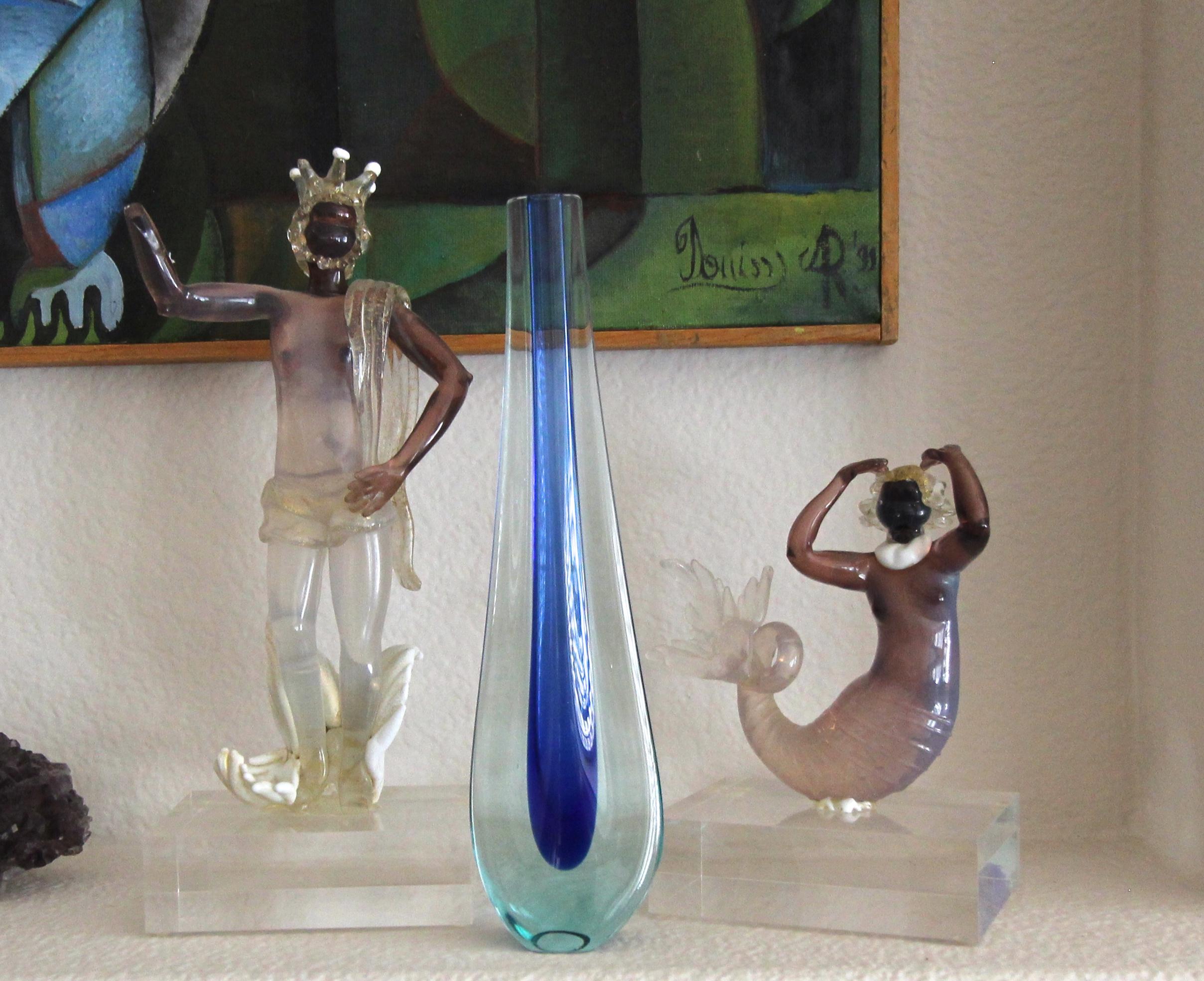 Murano Flavio Poli Seguso Blue Sommerso Glass Vetri d’Arte Teardrop Vase 5