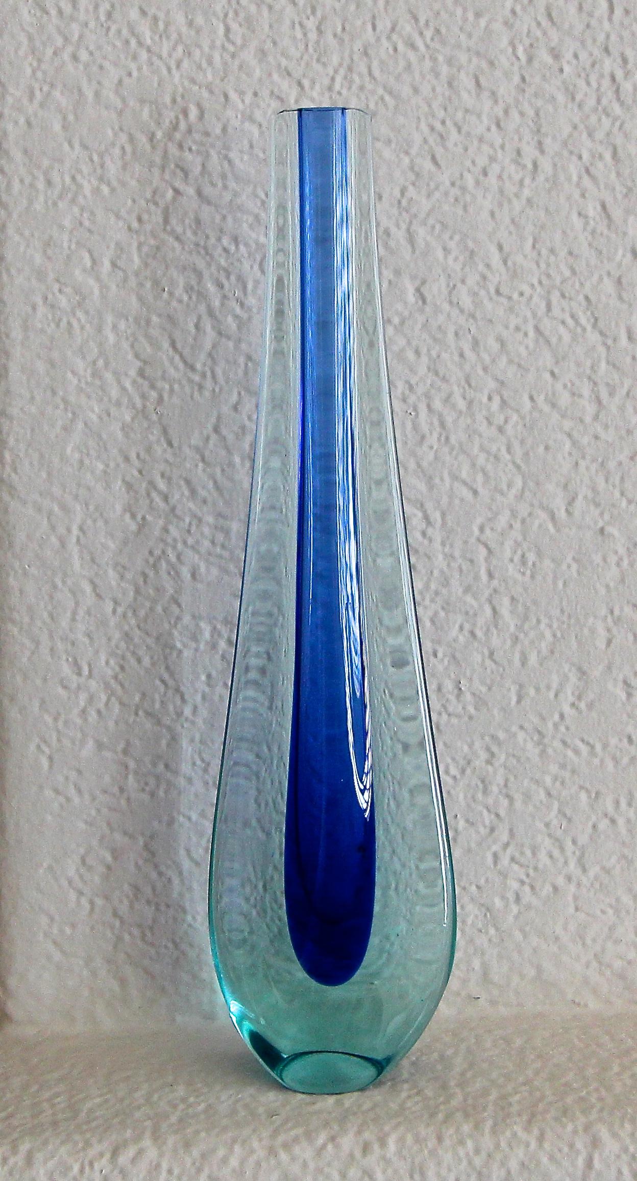 Murano Flavio Poli Seguso Blue Sommerso Glass Vetri d’Arte Teardrop Vase 6