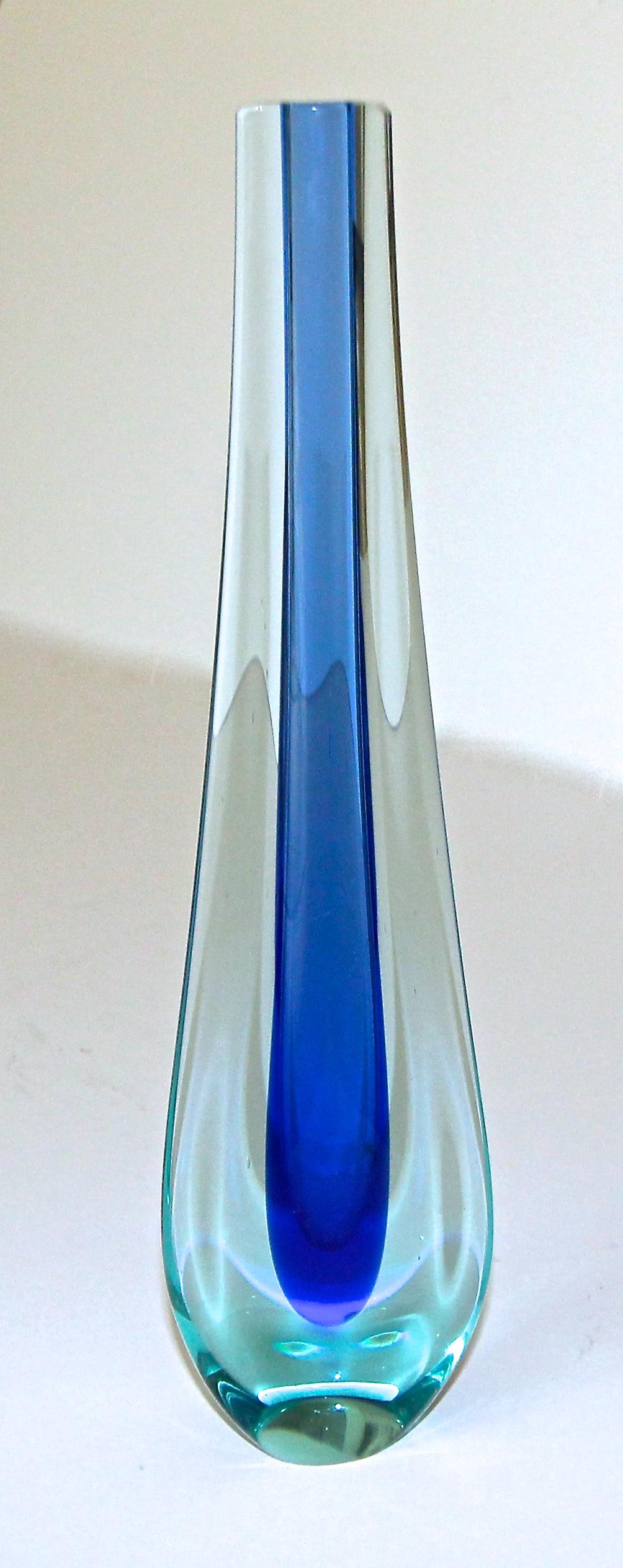 Italian Murano Flavio Poli Seguso Blue Sommerso Glass Vetri d’Arte Teardrop Vase
