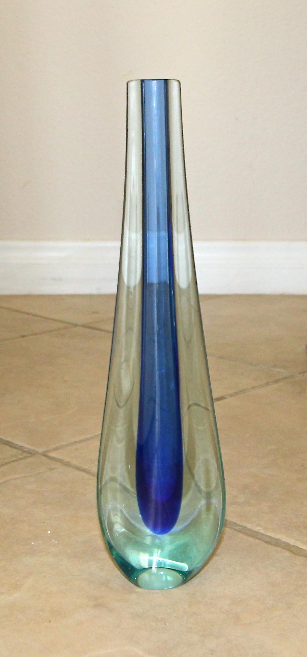 Murano Flavio Poli Seguso Blue Sommerso Glass Vetri d’Arte Teardrop Vase 2