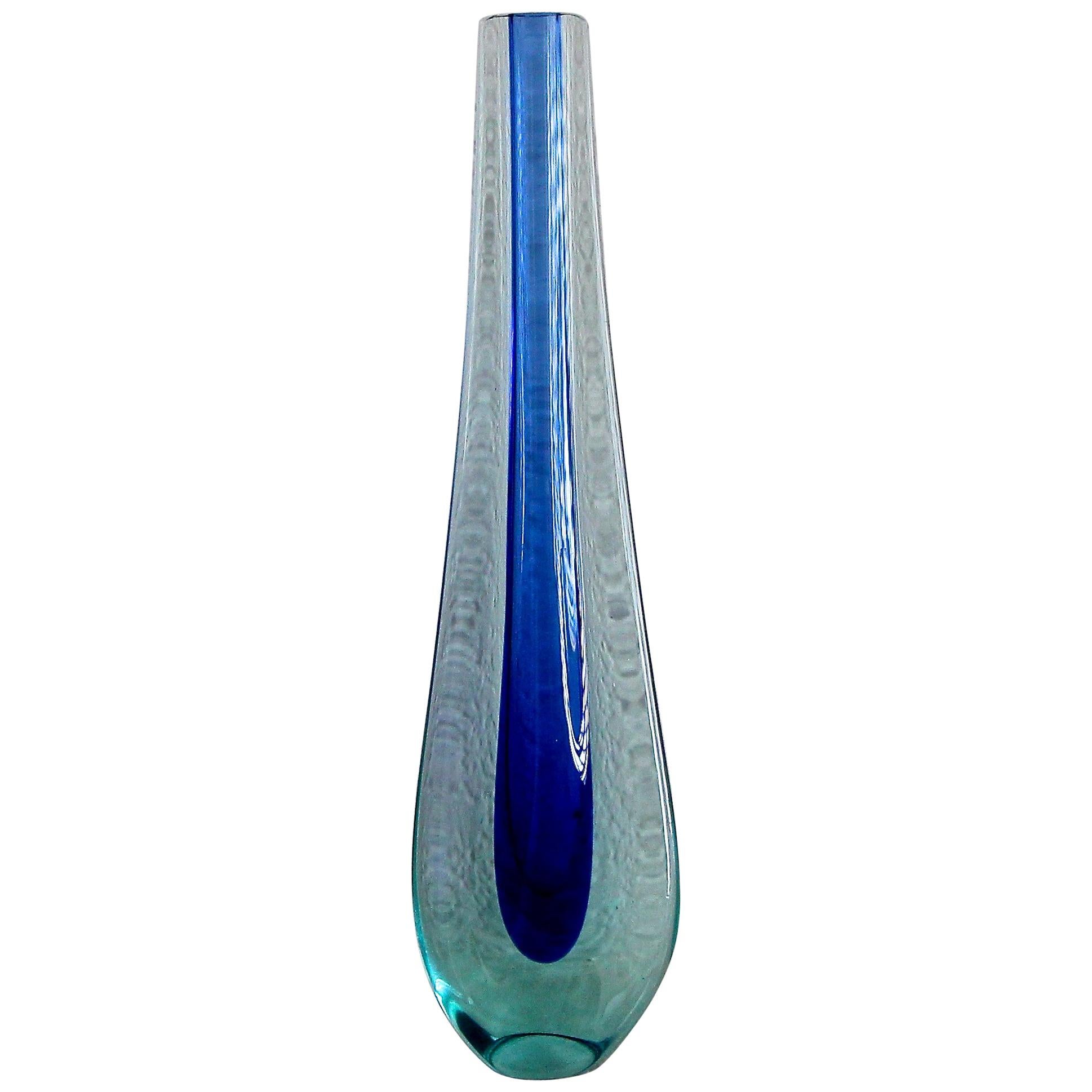 Murano Flavio Poli Seguso Blue Sommerso Glass Vetri d’Arte Teardrop Vase