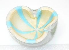 Murano Flavio Poli Triple Cased White, Turquoise & Gold Dust Glass Bowl, Italy