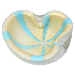 Vintage Murano Flavio Poli Triple Cased White, Turquoise & Gold Dust Glass Bowl, Italy