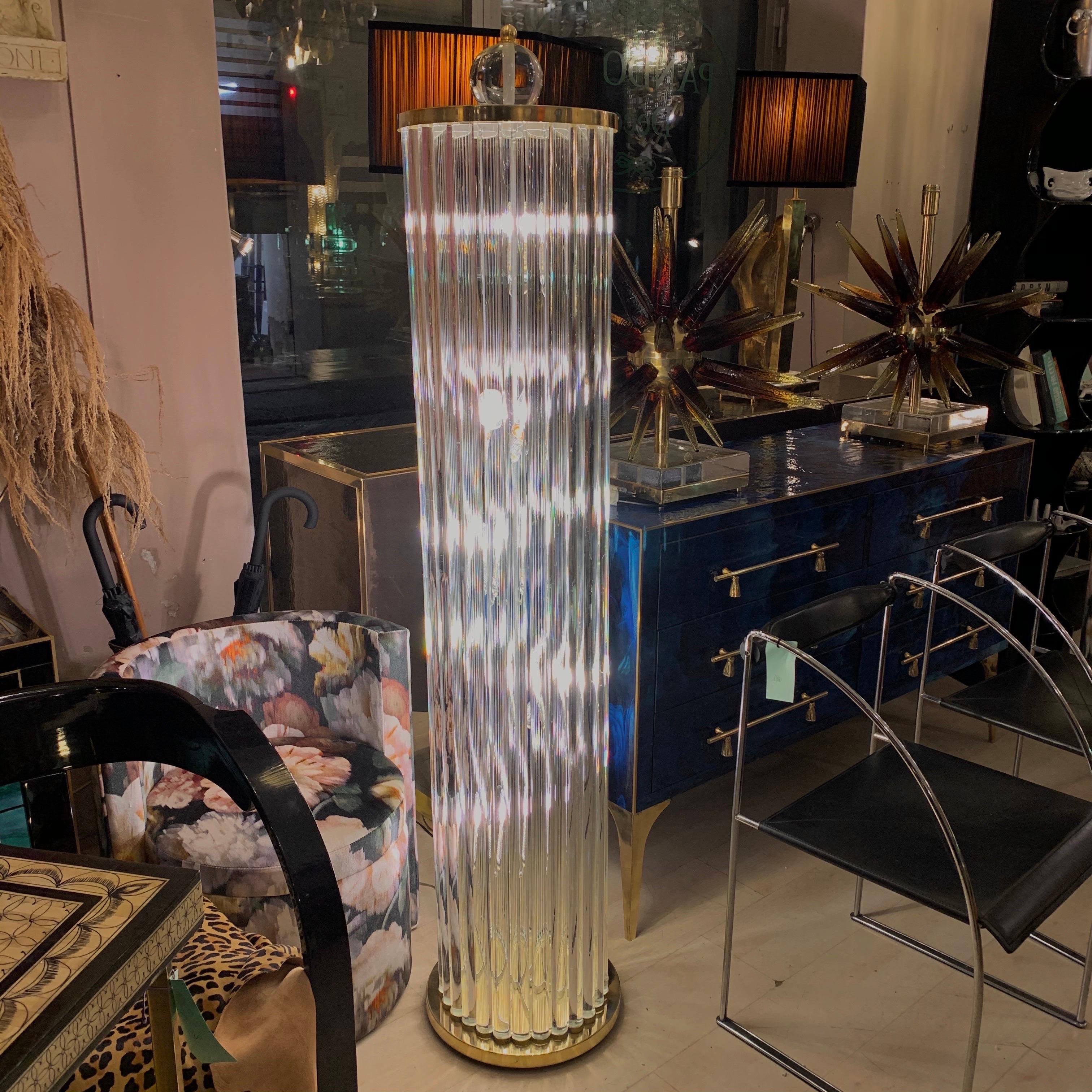Modern Murano Floor Lamp with Clear Glass Rods, Column Shape, 1980s For Sale
