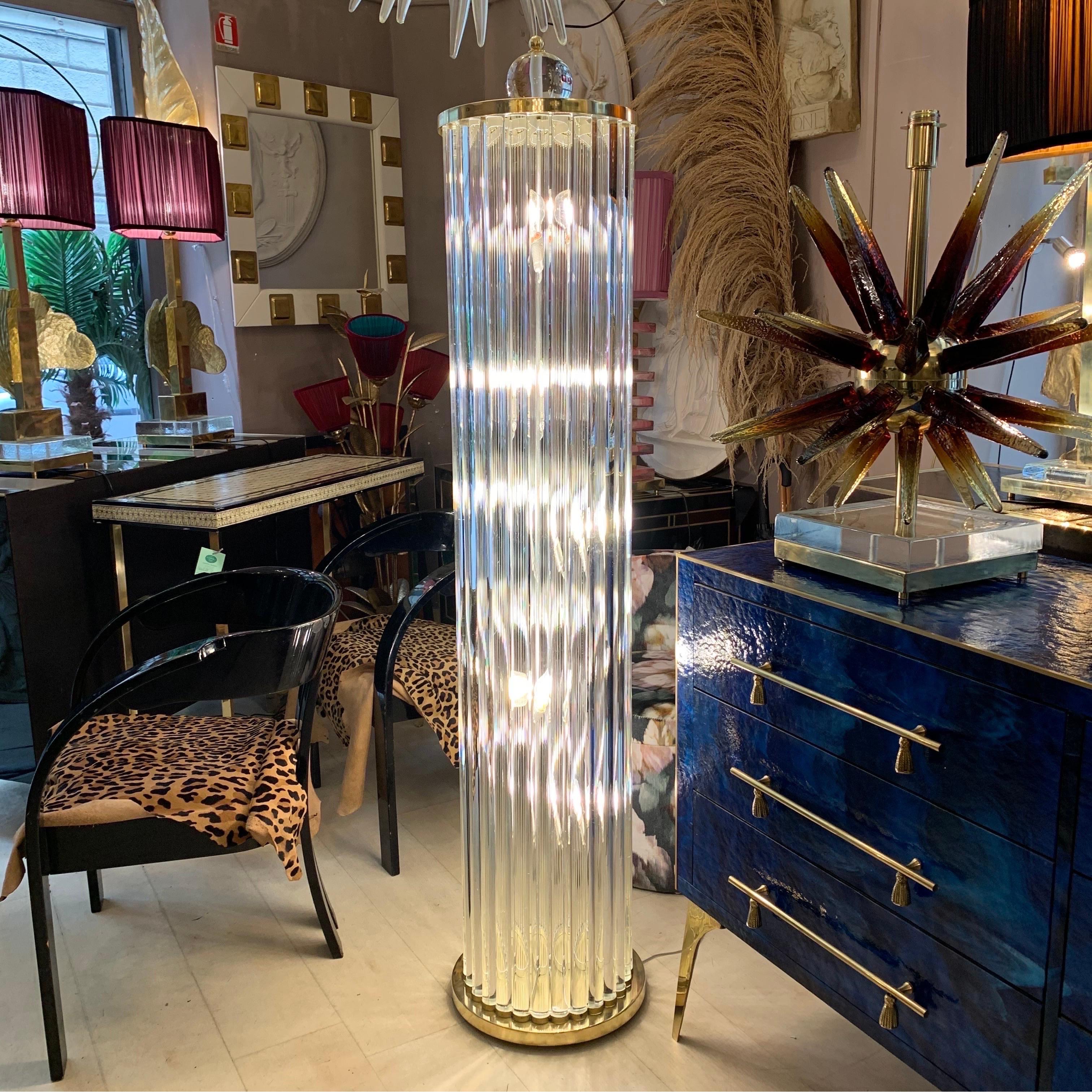 Italian Murano Floor Lamp with Clear Glass Rods, Column Shape, 1980s For Sale