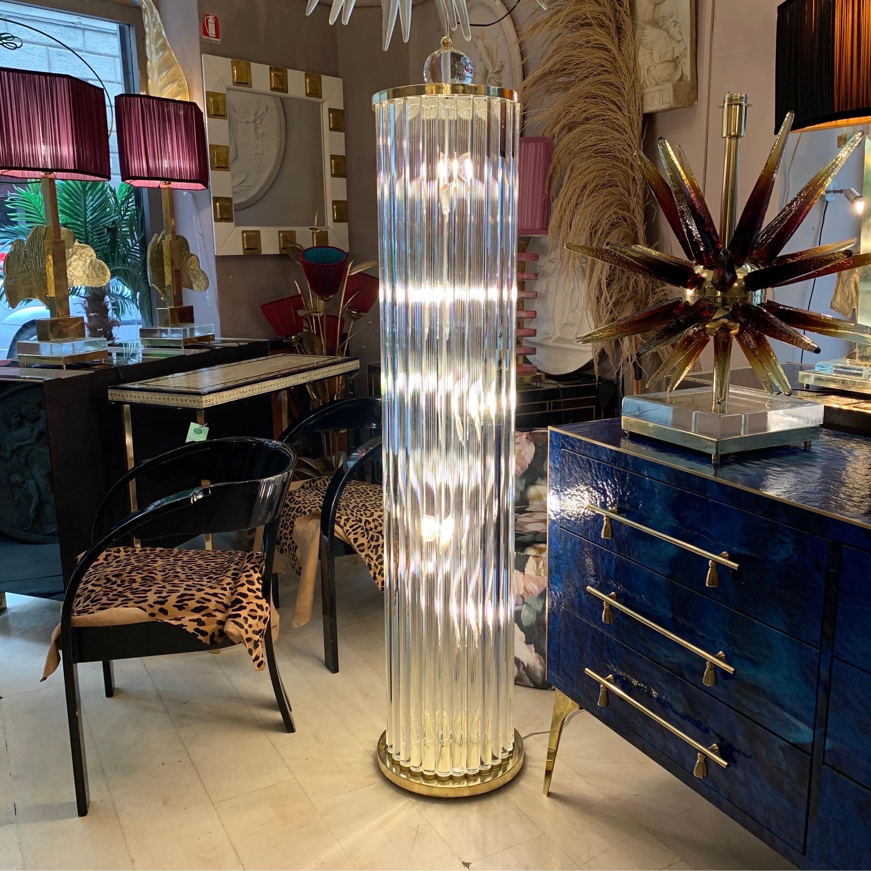 Murano Floor Lamp with Clear Glass Rods, Column Shape, 1980s In Excellent Condition For Sale In Florence, IT